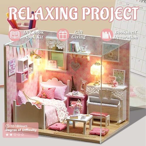 Flever DIY Miniature House Kit, Tiny Home Kit with LED Light, Mini House Build Craft Kits for Adults and Teens