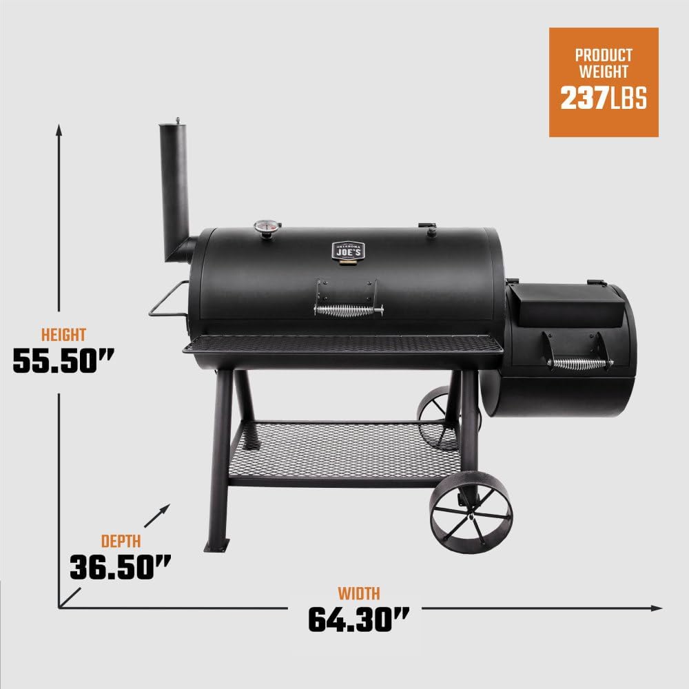 Oklahoma Joe's Longhorn Offset Charcoal Smoker and Grill with 1060 sq. in. Cooking Area in Black