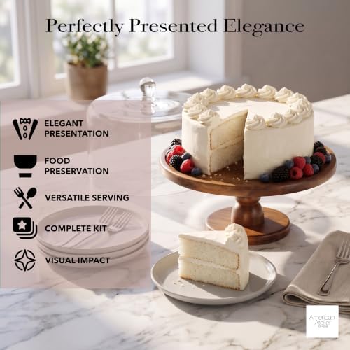 American Atelier Madera Pedestal Plate with Dome, Brown, 11.8x12.2in