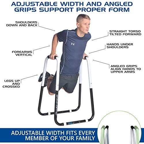 Ultimate Body Press Dip Bar Fitness Station - Adjustable Width Folding Dip Stand with Angled Grips, Stable Leveling and Easy Storage