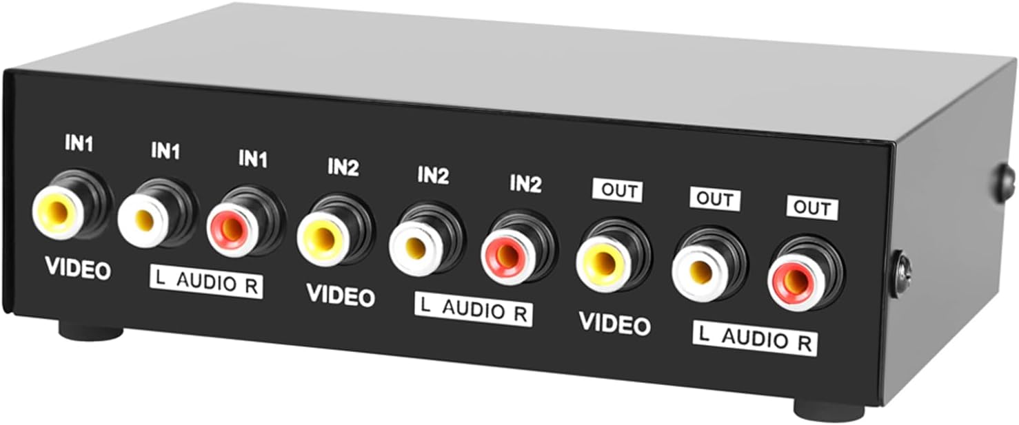 Panlong 2 Port AV RCA Switch 2 in 1 Out Composite Video L/R Audio Switcher Selector Box for DVD Player, Sega Genesis, SNES, N64, PS2/3 Game Consoles
