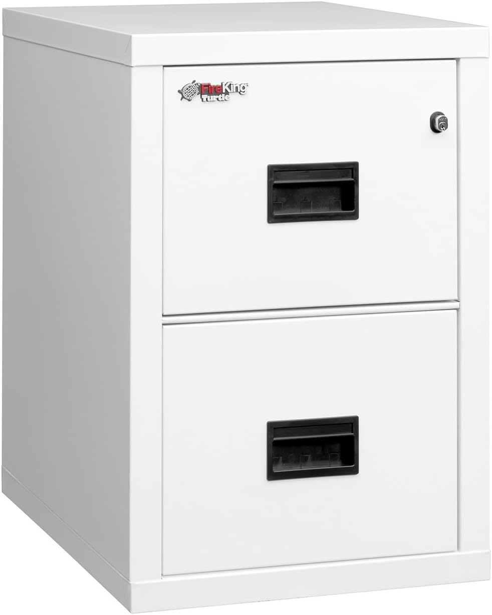 FireKing Turtle Vertical 2 Drawer Fire Rated File Cabinet, Black | 1 Hour Fire Rated Filing Cabinet - UL Class 350 - Water Resistant - Key Lock - Made in USA