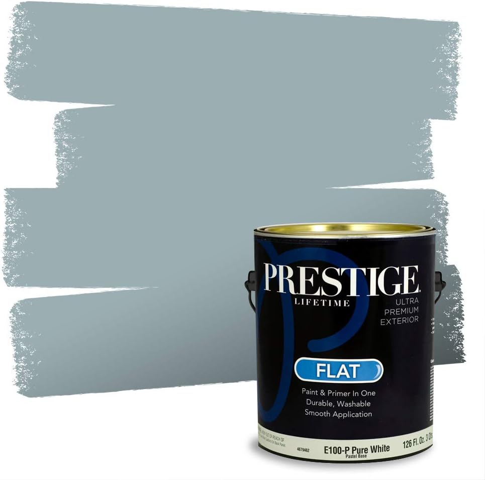 PRESTIGE Paints E100-T-SW6241 Exterior Paint and Primer in One, 1-Gallon, Flat, Comparable Match of Sherwin Williams Aleutian, 1 Gallon, SW18-Aleutian