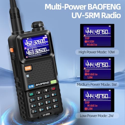 BAOFENG UV-5RM 10W Handheld Ham Radio Long-Range Portable 2 Way Radio 2Pack | Speaker Mic, Type-C Charging, Programming Cable, Earpiece, Long Antenna