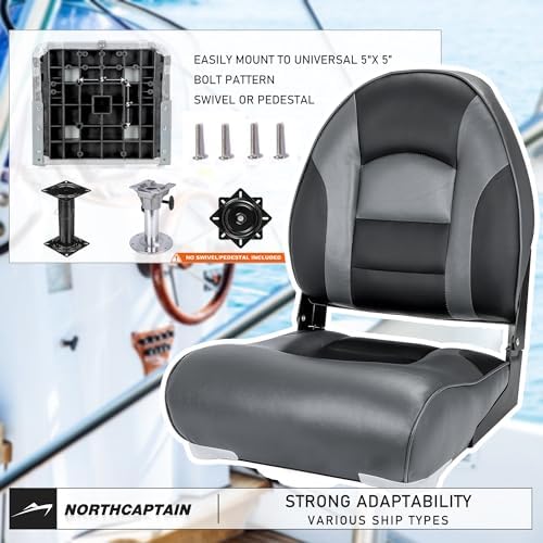 NORTHCAPTAIN S1 Deluxe High Back Folding Boat Chair Fishing Boat Seat for Fishing, Bass/Jon/Pontoon Boat Chairs, 4 Mounting Screws Included