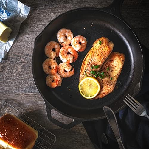 Utopia Kitchen Cast Iron Skillet 12 Inch with Lid Chefs Frying Pan Black | Chefs Pan, Pre Seasoned Skiller, Indoor and Outdoor Use, Grill Safe Cookware, Even Heat Distribution, Durable