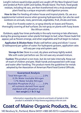 Coast of Maine - Squid Concentrate, All Natural Plant Food for Indoor, Greenhouse and hydroponic Growing, 2-3-0 NPK (1 FL QT