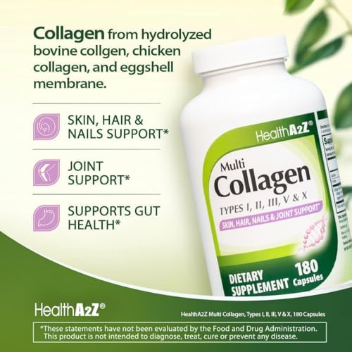 HealthA2Z Multi Collagen Pills 1735mg, 180 Capsules (60 Servings)