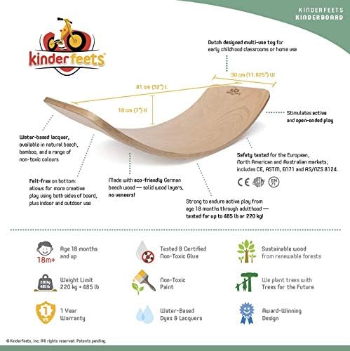 Kinderfeets, Kinderboard, Waldorf Original Wooden Balance Board for Toddlers, Kids, Teens, Adults