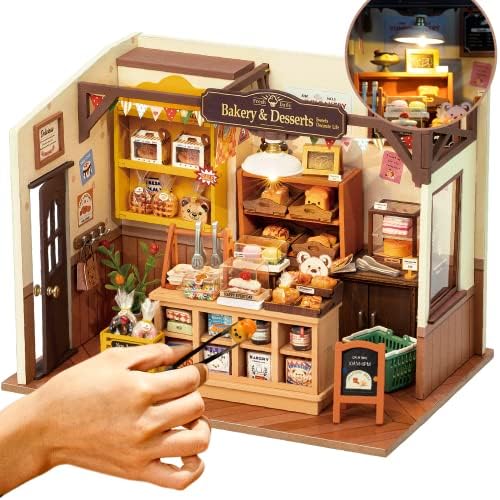 ROBOTIME DIY Miniature House Kit Mini Green House Tiny Dollhouse Wooden Furniture Kit with LED Halloween/Christmas/Birthday Gifts for Adults (Cathy's Greenhouse)