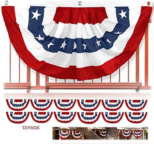Anley US National Pleated Fan Flag, 3x6 Feet American Bunting Flags Patriotic Stars & Stripes - Sharp Color and Fade Resistant - Canvas Header and Brass Grommets - United States 3 x 6 Feet Half Fan Banner