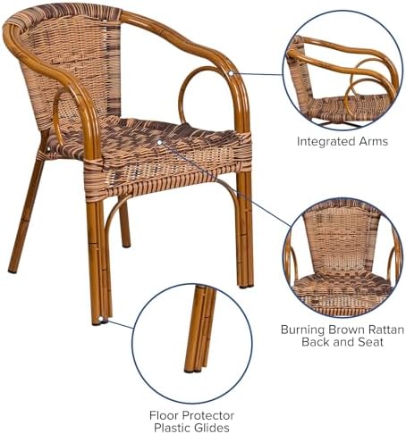 Flash Furniture Rattan Chair with Aluminum Frame, Burning Brown/Red Bamboo | Durable Construction, Commercial Use