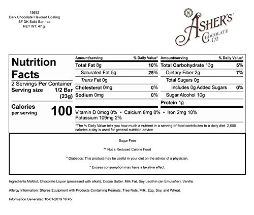 Asher's Chocolates, Sugar Free Bars, Diabetic Friendly, Small Batches of Kosher Chocolate, Family Owned Since 1892, Keto Chocolate (12 Bars