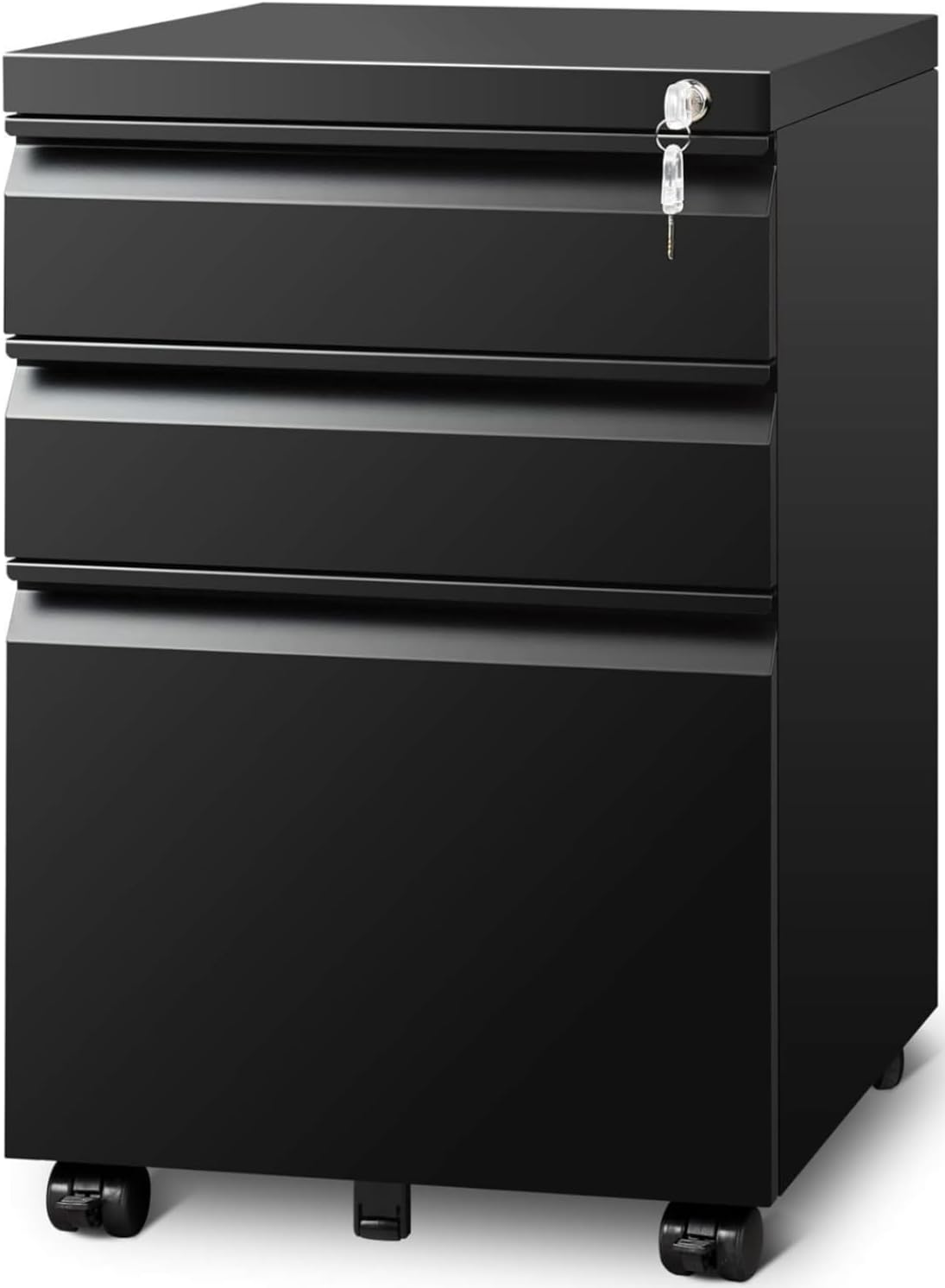 Guizeeopo 3 Drawer File Cabinet with Lock, File Cabinets for Home Office,Under Desk Cabinet, Locking File Cabinet for A4/Letter/Legal, Fully Assembled Expect Casters, Matte White