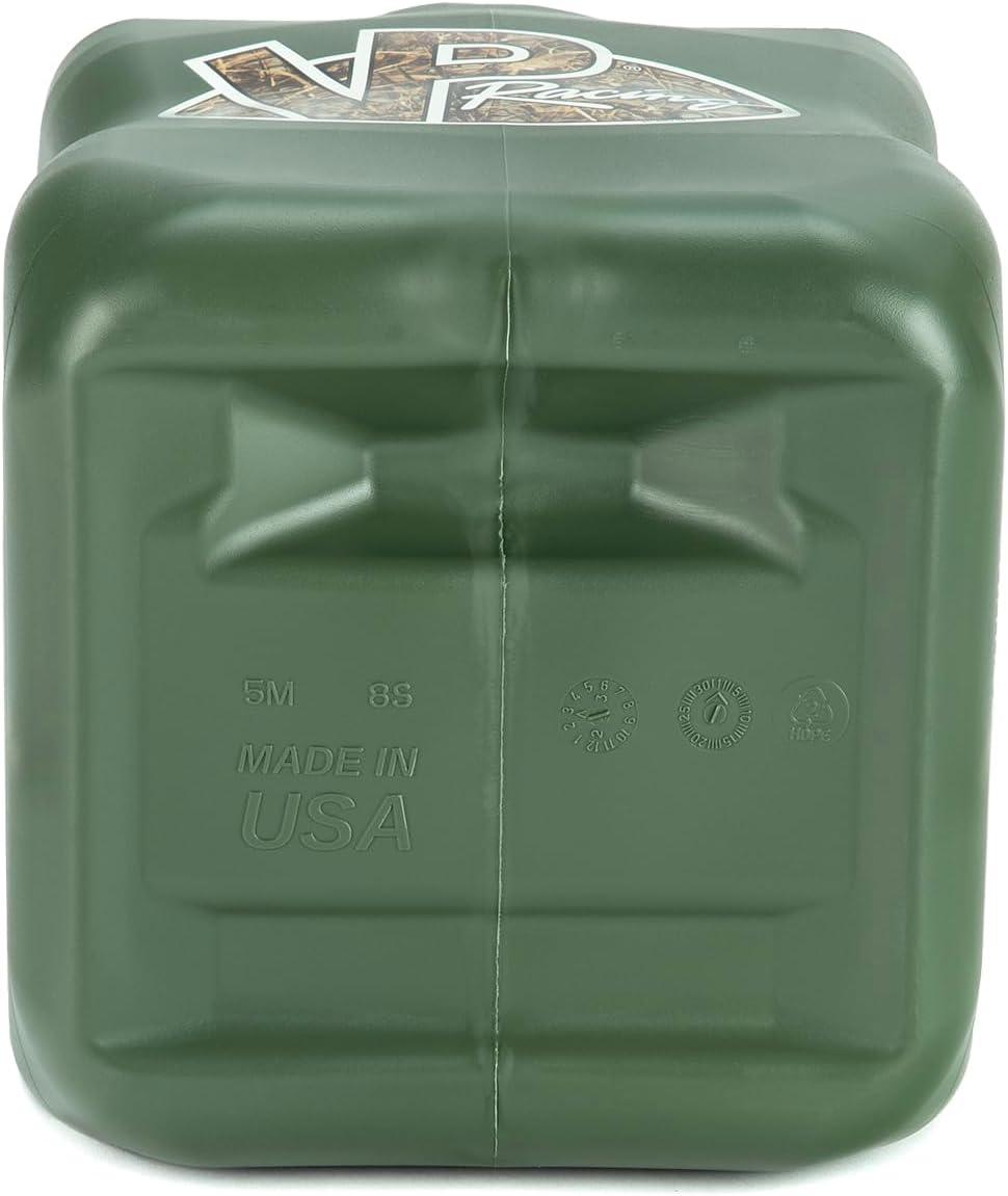 VP Racing 5.5-Gallon Square Motorsport Utility Container Camo (4 Pack) with a 14" Deluxe Hose (1 Pack) Close-Trimmed Cap and Neck for Tight Seal