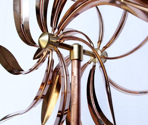 Kinetic Copper Wind Sculpture, Dual Spinner Dancing Willow Leaves