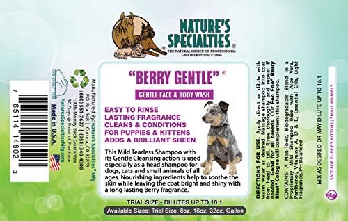 Nature's Specialties Berry Gentle Ultra Concentrated Face and Body Wash for Pets, Makes up to 16 Gallons, Natural Choice for Professional Groomers, Gently Cleanse The Skin and Coat, Made in USA, 1 gal