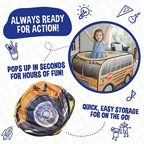 Sunny Days Entertainment Pop Up School Bus – Indoor Playhouse for Kids | Yellow Vehicle Toy Gift for Boys and Girls
