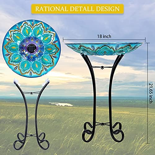 VCUTEKA Glass Bird Bath Outdoor with Metal Stand, Bird Feeder Garden Decor
