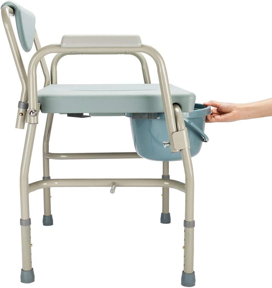Mefeir 550 lbs Heavy Duty Drop Arm Medical Bedside Commode Chair, Homecare Toilet Seat with Safety Steel Frame, 6 Quart Capacity Pail