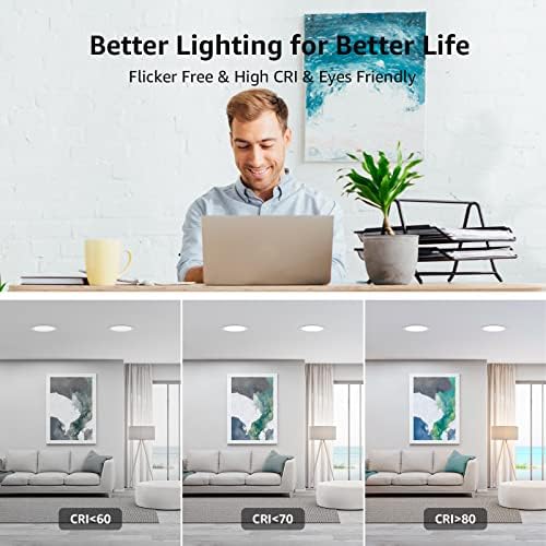 Lepro 6 Pack 6 Inch LED Recessed Ceiling Light with Junction Box, 5000 Kelvin Daylight Wafer Ultra-Thin, 1050 Lumen Dimmable Retrofit Downlight