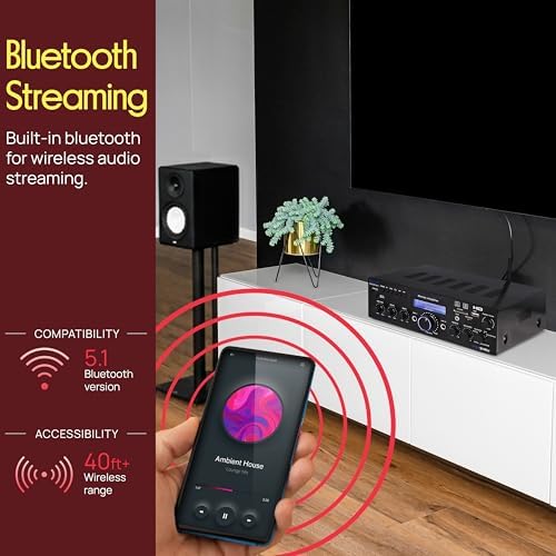 Pyle Wireless Bluetooth Home Stereo Amplifier - Multi-Channel 200 Watt Power Amplifier Home Audio Receiver System w/HDMI, Optical/Phono/Coaxial