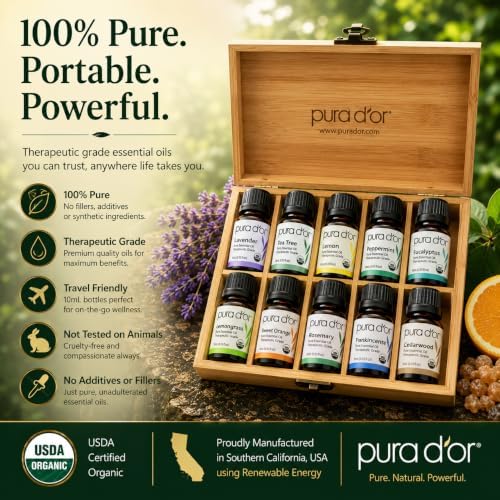 PURA D'OR Organic Perfect10 Essential Oils Aromatherapy Box Set, 10mL x10
