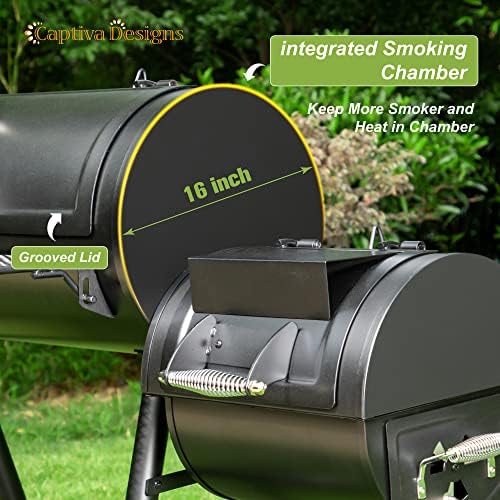 Captiva Designs Vertical Charcoal Smoker Grill Extra Large Barbecue Grill | 961 SQ.IN Outdoor Barrel BBQ Meat Smoker with 5 Removable Smoking Grates & Built-in Hooks for Outdoor Backyard Cooking