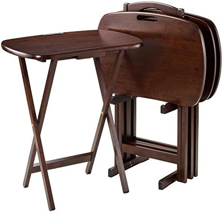 Winsome Lucca Set of 4 Foldable Snack Tables with Storage Rack, Walnut, 26" | Easy to Store Portable Fold Up Table Set for Kitchen, Living Room TV Dining, Crafts, Puzzles, Work From Home