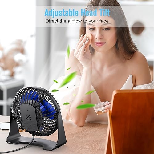 BESKAR USB Small Desk Fan, Portable Table Fans with 3 Speeds Strong Airflow