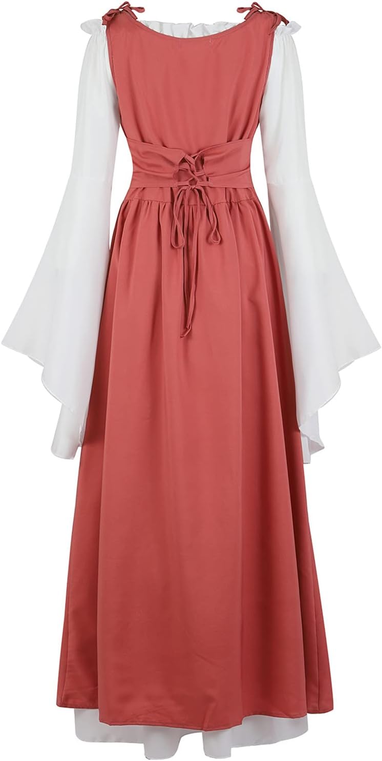 Kranchungel Renaissance Costume Women Dress: Flowy Long Sleeve Medieval Dress for Renaissance Faires & Medieval Festival