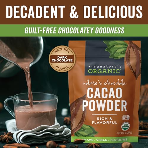 Organic Cacao Powder, Unsweetened, 1 lb (454 g) – Rich Dark Chocolate Flavor, Perfect for Baking, Smoothies & Hot Chocolate – Vegan, Keto, Paleo, Non-GMO & Gluten-Free Cocoa Powder
