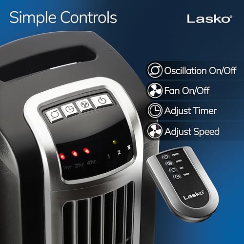 Lasko Oscillating Tower Fan with Remote Control - 36" - 2510 - White | Timer, Quiet Standing Fan for Bedroom, Office, and Home, 3 Speeds, Powerful Cooling Air