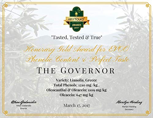The Governor Limited Edition Extra Virgin Olive Oil - Unfiltered, Cold-Pressed, Early Harvest, Single Origin - Peppery, Robust, Spicy Notes - Packed with Polyphenols, Oleocanthal, Antioxidants, 500ml