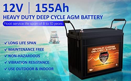 VMAX MR147-155 12V 155Ah AGM Deep Cycle Marine Battery for Minn Kota Endura Max 55 Hand Control 12V 55lb Trolling Motor