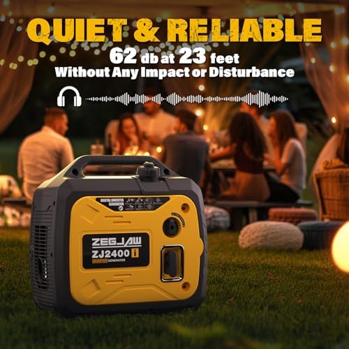 ZEGJAW 2400-Watt Portable Inverter Generator, EPA Compliant, CO-Sensor, Eco-Mode Feature, Lightweight & Quiet Gas Powered Generators for Home Use