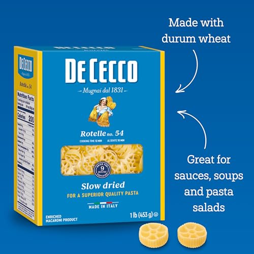 De Cecco Rotelle No. 54 Pasta, 16 Oz (Pack of 5) | Authentic, Slow Dried, Made with Durum Wheat, Versatile Pasta for Sauces & Recipes, Made in Italy