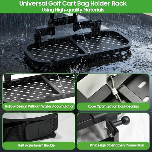 10L0L Universal Foldable Golf Cart Rear Seat Bag Holder - No-Drill Bag Rack for Yamaha EZGO Club Car, Fits Safety Grip Bar up to 8" Wide