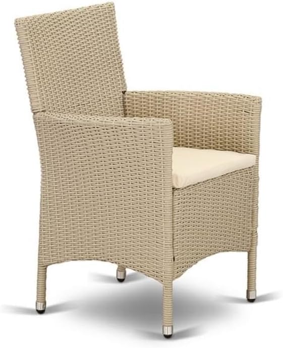 East West Furniture HVLC153V Valencia Patio Bistro Wicker Dining Chairs with Cushion, Set of 2, Cream