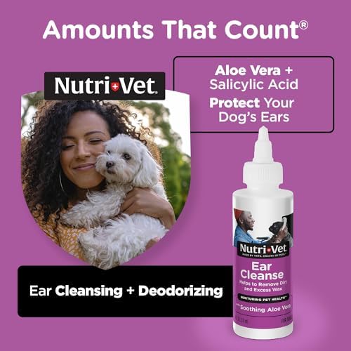 Nutri-Vet Dog Ear Cleaner, Ear Wash for Dogs, Aloe Vera Formula, 8oz | Dog Ear Cleaner Solution, Ear Flush for Dogs, Aloe Vera, Salicylic Acid Formula, Wax Removal, Debris Removal, Deodorizes