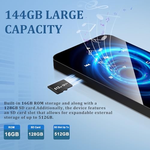 144GB MP3 Player, Bluetooth 5.2 Music Player, HiFi Sound Digital Music, Built-in HD Speaker, FM Radio, Voice Recorder, Earphones Included