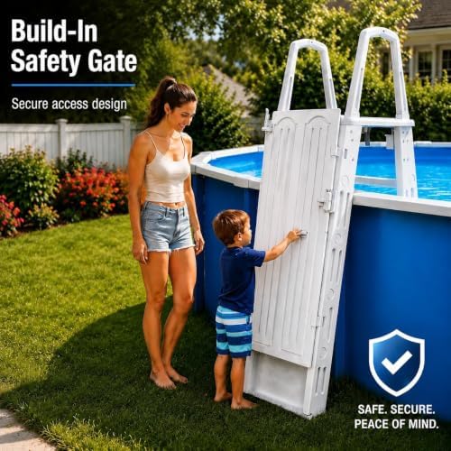 XtremepouwerUS Deluxe Incline Above Ground in-Pool Swimming Pool Ladder Pool Step Adjustable Ladder, White
