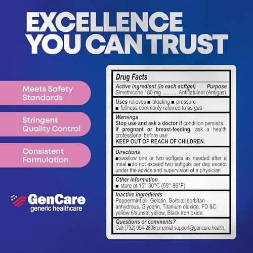 GenCare Gas Relief Simethicone 180mg Ultra Strength, 180 Softgels