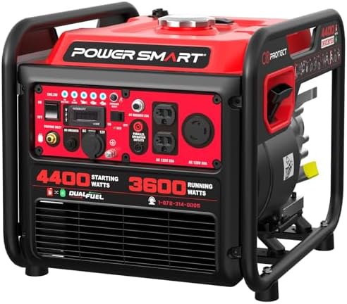 PowerSmart 4400-Watt Open Frame Inverter Generator, Gas Powered, CO-Sensor, Lightweight & Quiet for Home Use and Emergency Backup, Camping, EPA Compliant
