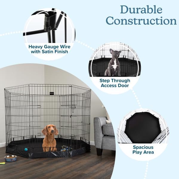 Puppy Playpen - Foldable Metal Exercise Enclosure with Eight 24-Inch Panels - Indoor/Outdoor Fence for Dogs, Cats, or Small Animals by PETMAKER