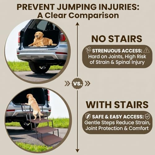 Dog Stairs for Car, 5 Steps Extra Wide Dog Ramps for Large Dogs, Foldable Lightweight Pet Steps for High SUV Truck Bed Couch
