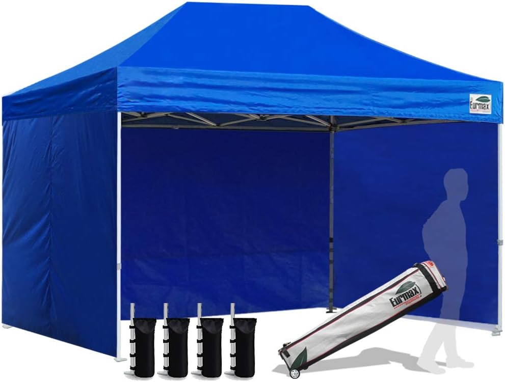 Eurmax USA 10x10 Pop Up Canopy Tent,Commercial Tent with Patented No-Tip Rolling Bag,4 Zippered Removable Walls,UV & Water Resistant Canopy Top,Heavy Duty Outdoor Gazebo,Instant Shelter(White)