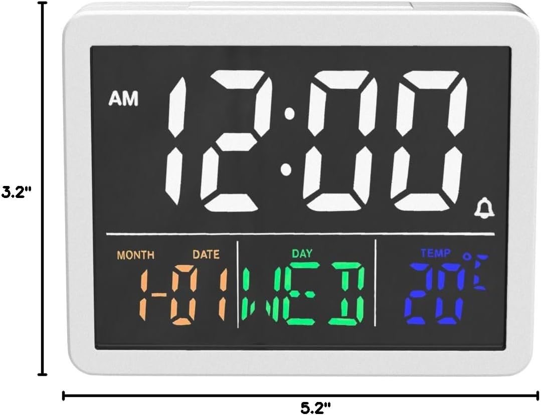 JALL Digital Clock with Date Day for Seniors, Electric Alarm Clocks for Bedrooms with Temperature, 2 Alarms, Dimmer, Dual USB Charger, Battery Backup