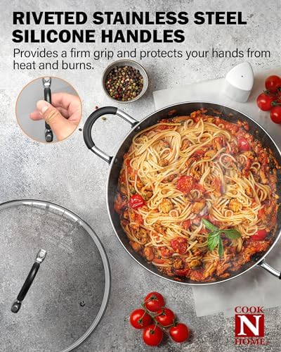 Cook N Home 8-Piece Nonstick Pot and Pan Set with Lid Induction Compatible | Cookware Set Includes Saucepan with Lid, Stockpot with Lid, Frying Pan, Kitchenware set Non Stick, Black