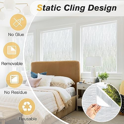 Haton Window Privacy Film, Frosted Stripe Non-Adhesive, 17.5" x 78.7"